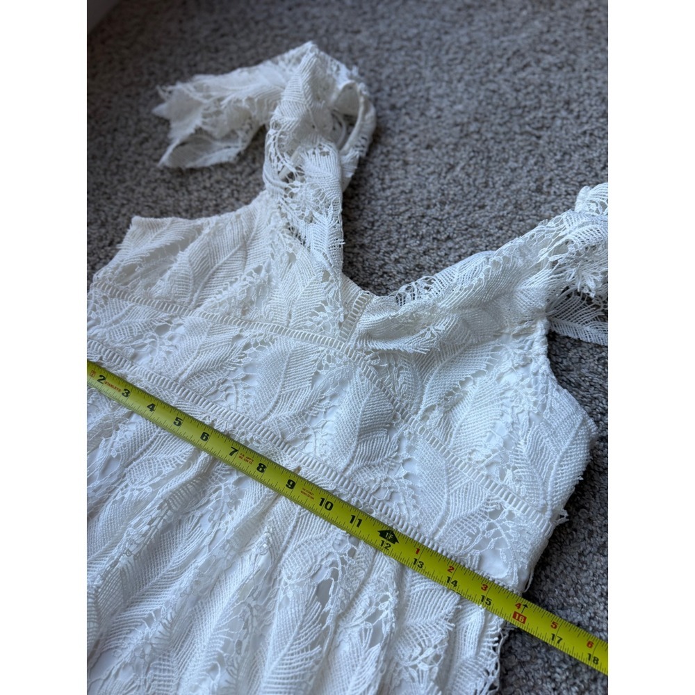 Motherhood Maternity boho‎ Lace Midi Dress Flutter Sleeve ivory off White M - Picture 9 of 12